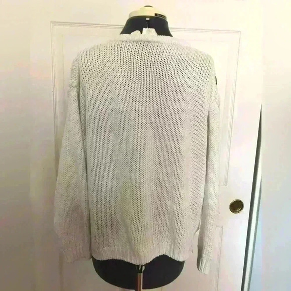 VTG Needles and Yarn White Chunky Knit Sweater with Flowers Women large - Picture 4 of 6